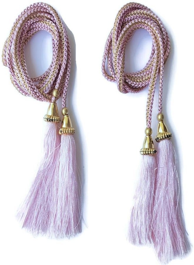 DaSync SYNC Pink Long dori Tassels Latkan for Lehenga Hanging Beads for Blouses Golden dori Dupatta lace and Border Materials chunni Choli Tailoring Dresses Sarees Gowns Curtains Suits Decoration Pack of 2 - Image 1